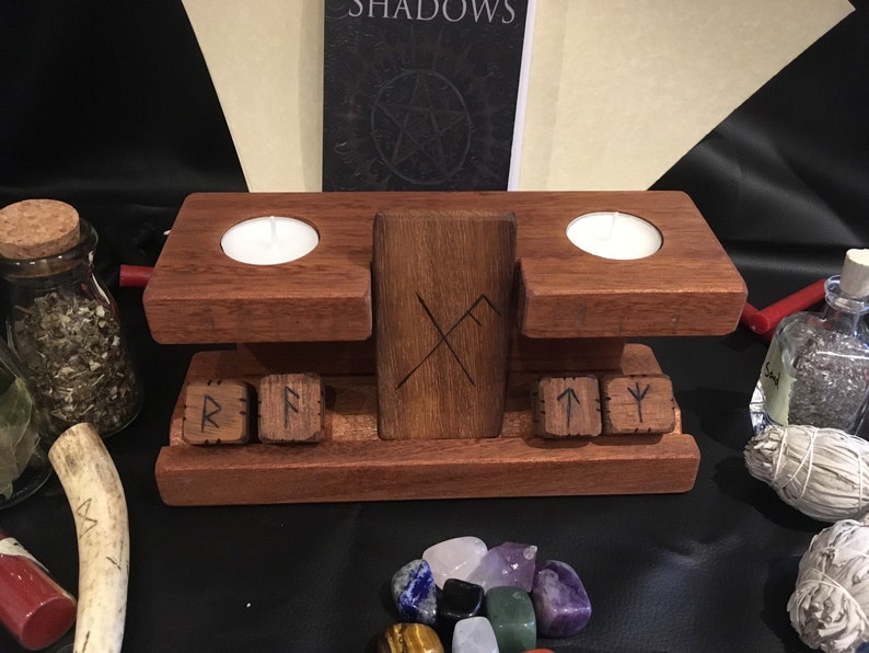 Hardwood Rune Dice & Bindrune Stave Altar Candle Stand - Etsy
