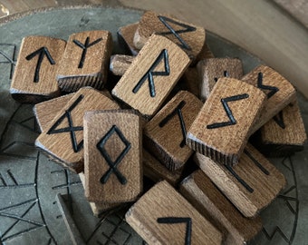 English Elm Hand Burnt Wooden Rune Tiles