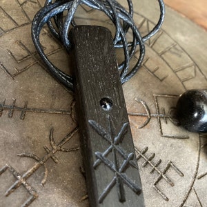 5,000 Year Old Bog Oak & Obsidian Crystal Protection Bindrune Talisman Necklace. *Free UK Delivery*