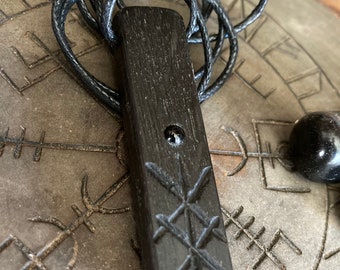 5,000 Year Old Bog Oak & Obsidian Crystal Protection Bindrune Talisman Necklace. *Free UK Delivery*