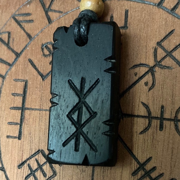 Protection Bindrune 4,500 - 5,000 Year Old Bog Oak Protection Talisman Pendant Necklace. *Free UK Delivery*