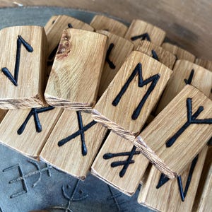 Beautiful English Burr Oak Hardwood Hand Burnt Wooden Elder Futhark Rune Tiles *Free UK Delivery* image 1