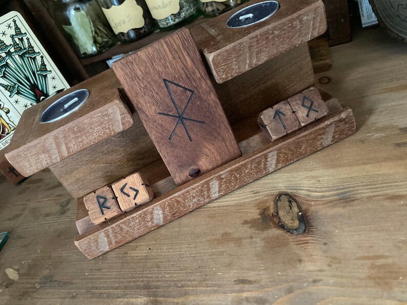 Hardwood Rune Dice & Bindrune Stave Altar Candle Stand - Etsy
