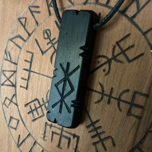 Small Protection Bindrune 4,500 - 5,000 Year Old Bog Oak Protection Talisman Pendant Necklace. *Free UK Delivery*