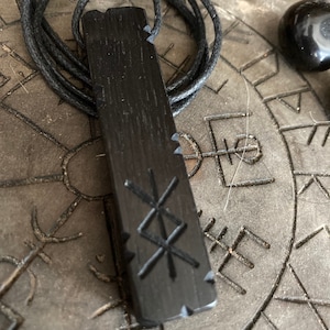 Protection Bindrune 4,500 - 5,000 Year Old Bog Oak Protection Talisman Pendant Necklace. *Free UK Delivery*