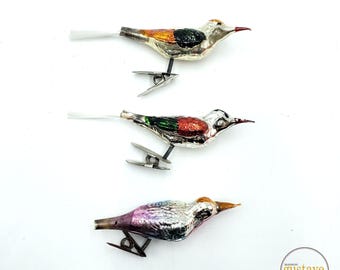 Three clip-on glass birds | Collectible vintage Christmas tree ornaments for the holidays