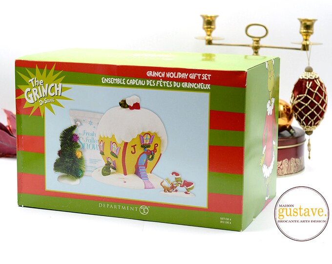 NIB Dept 56 the Grinch Xmas Village Grinch Holiday Gift Set Cindy Lou ...