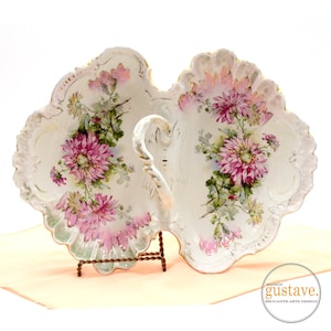 FREE SHIPPING Canada & Usa - Large ornate porcelain serving tray, Italy - Vintage mid century double dish with handle