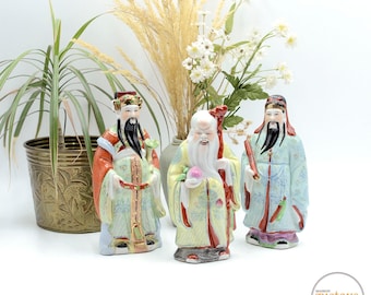骨董品、骨董品、古い木の彫刻Fu Lu Shou、ホームラッキーコレクション CHINESE WISE MEN Statues Fu Lu Shou three 3 Carved Resin Fuk