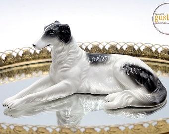 FREE SHIPPING Canada & USA - Greyhound porcelain figurine from Germany, signed Vintage Greyhound dog porcelain figurine MINT condition Germany