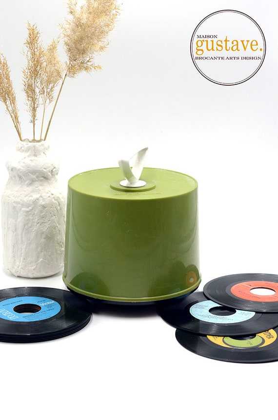 Vintage Avocado Green Disc-go-case 45 RPM Record Holder + 53 Vinyl