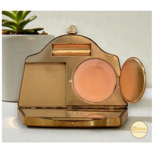 Gold Minaudière | Vintage 1950s MCM Gold Makeup Case Compact with Sponge and Mirror