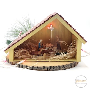 Vintage handcrafted wooden nativity scene | Complete nativity scene with 6 figures