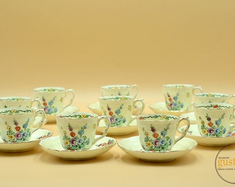 Rare Holly Hock 1 Cup and 1 Saucer Set by Crown Staffordshire c. 1970 England F12917 - 2 available