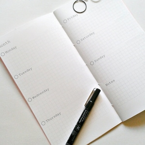 WEEK on Two Pages - HALF YEAR - Traveler&#39;s Notebook, Horizontal Weekly Calendar Insert - Midori Calendar Insert, Weekly Planner- WO2P, -C002