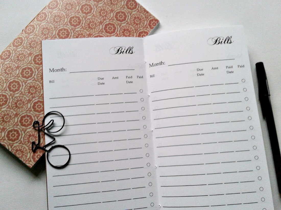 BILL TRACKER Traveler s Notebook Insert Midori Insert Midori Refill 