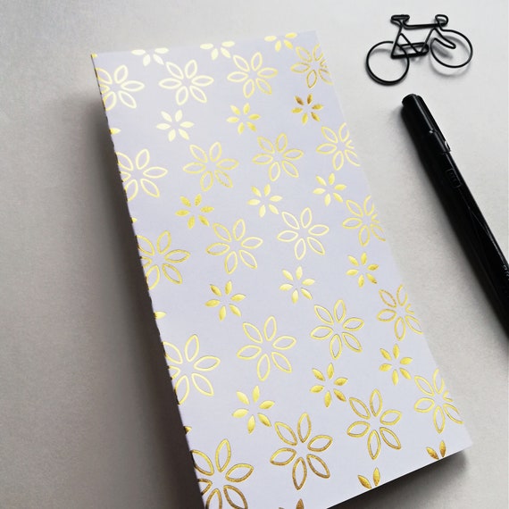 Gold Foil Travelers Notebook Insert,  Hand-Stitched in various sizes Regular / Standard, Wide, B6 Slim, Pocket and more - N693x