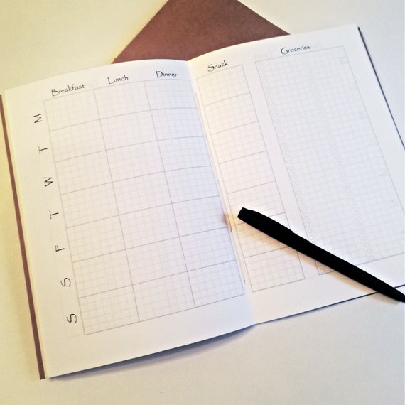MENU PLANNER on 2 Pages - HALF Year - Traveler's Notebook Insert- Weekly Calendar Insert - Midori Calendar - Weekly Planner- WO2P -C014