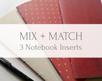 Combina 3 insertos para cuadernos de viaje de Bookfell Studio. Elige tres estilos. Juego de 3 recambios Midori. Accesorio TN. N466.