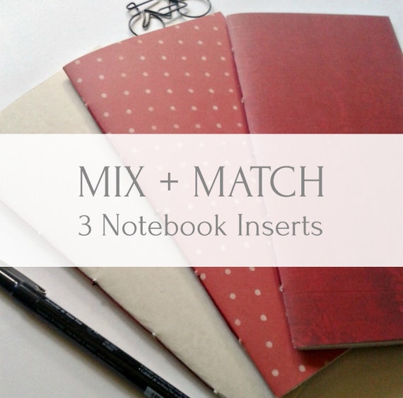 Mix and Match 3 travelers notebook inserts from Bookfell Studio - Choose any three styles - Set of 3 Midori Refills - TN Accessory - N466