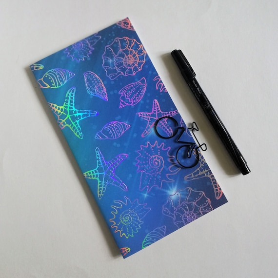 Travelers Notebook Insert BLUE SEASHELLS - 11 Sizes include Regular Standard A5 Wide B6 Slim Personal A6 Pocket Passport Micro Nano - N649