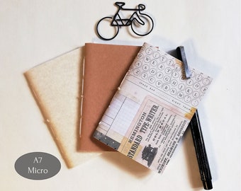 3 x Micro / A7 Traveler's Notebook Inserts - Assorted Colours of Covers available - Micro A7 4.1 x 2.9 - Fauxdori - RM204B
