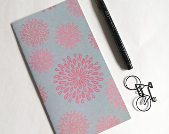 Traveler's Notebook Insert, Blue with Pink Flowers, Journal - sizes include Regular Standard A5 B6 Personal A6 Pocket Passport Micro - N685