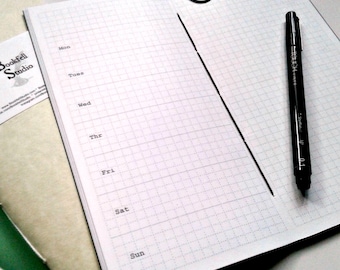 Full Year - UNDATED WEEKLY Calendar TN Insert - week on 1 page with grid page - Travelers Notebook Insert - Fauxdori Calendar Insert - C012F