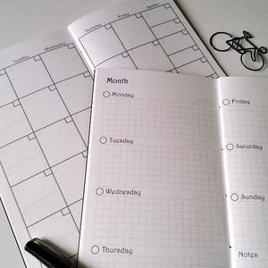 WEEKLY / MONTHLY on 2 Pages - Half Year - Traveler&#39;s Notebook, Horizontal Weekly and Monthly Calendar Insert - Midori Insert - C010