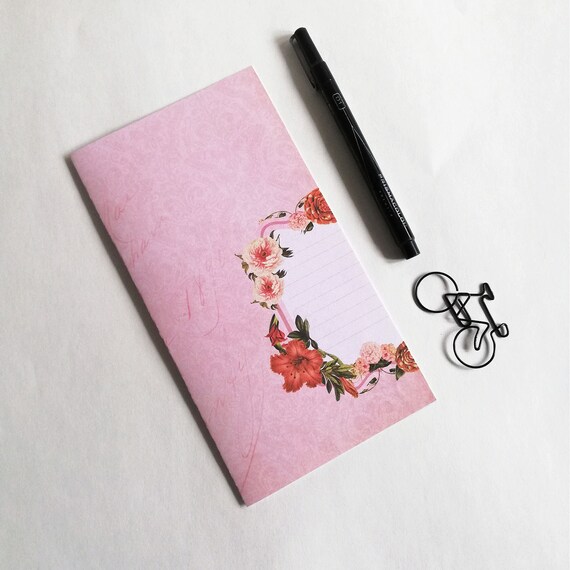 Traveler's Notebook Insert, Pink with Flowers, Journal - sizes include Regular Standard A5 B6 Personal A6 Field Notes Passport Micro - N687