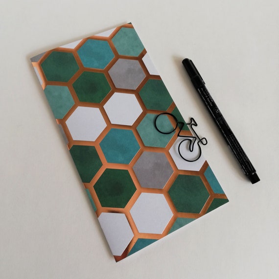 Travelers Notebook Insert, Blue Green Grey with Foil, Fauxdori Midori Insert,TN Refill Accessory, available in 10 Sizes including B6 - N616