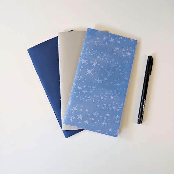 3 x Standard Traveler's Notebook Inserts, Shades of Blue, 3 pack bundle, Choice of Inner Pages, Use in your Midori or Fauxdori  - N466-S