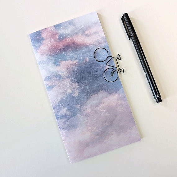 Travelers Notebook Insert, Clouds Blue Pink, Hand-Stitched in various sizes including A5, B6 slim, Passport, Standard and more - N750