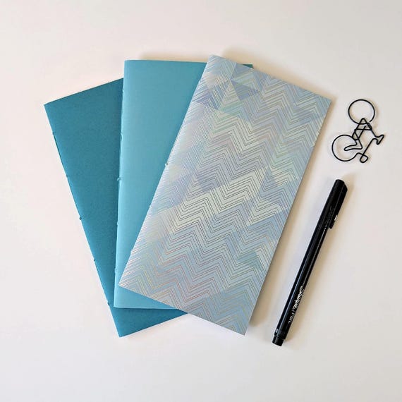 3 x Standard Traveler's Notebook Inserts, Shades of Blue, 3 pack bundle, Choice of Inner Pages, Use in your Midori or Fauxdori  - N466-S