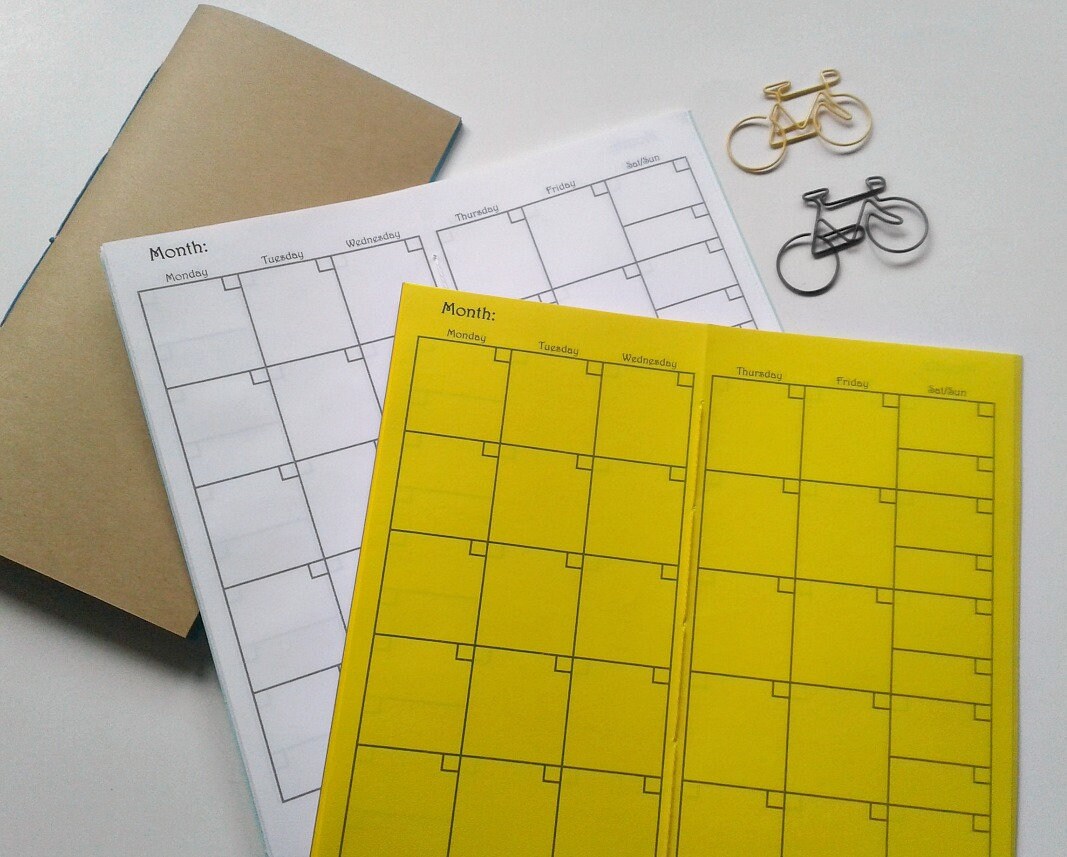 MONTH on Two Pages ONE YEAR Traveler's Notebook Insert Monthly