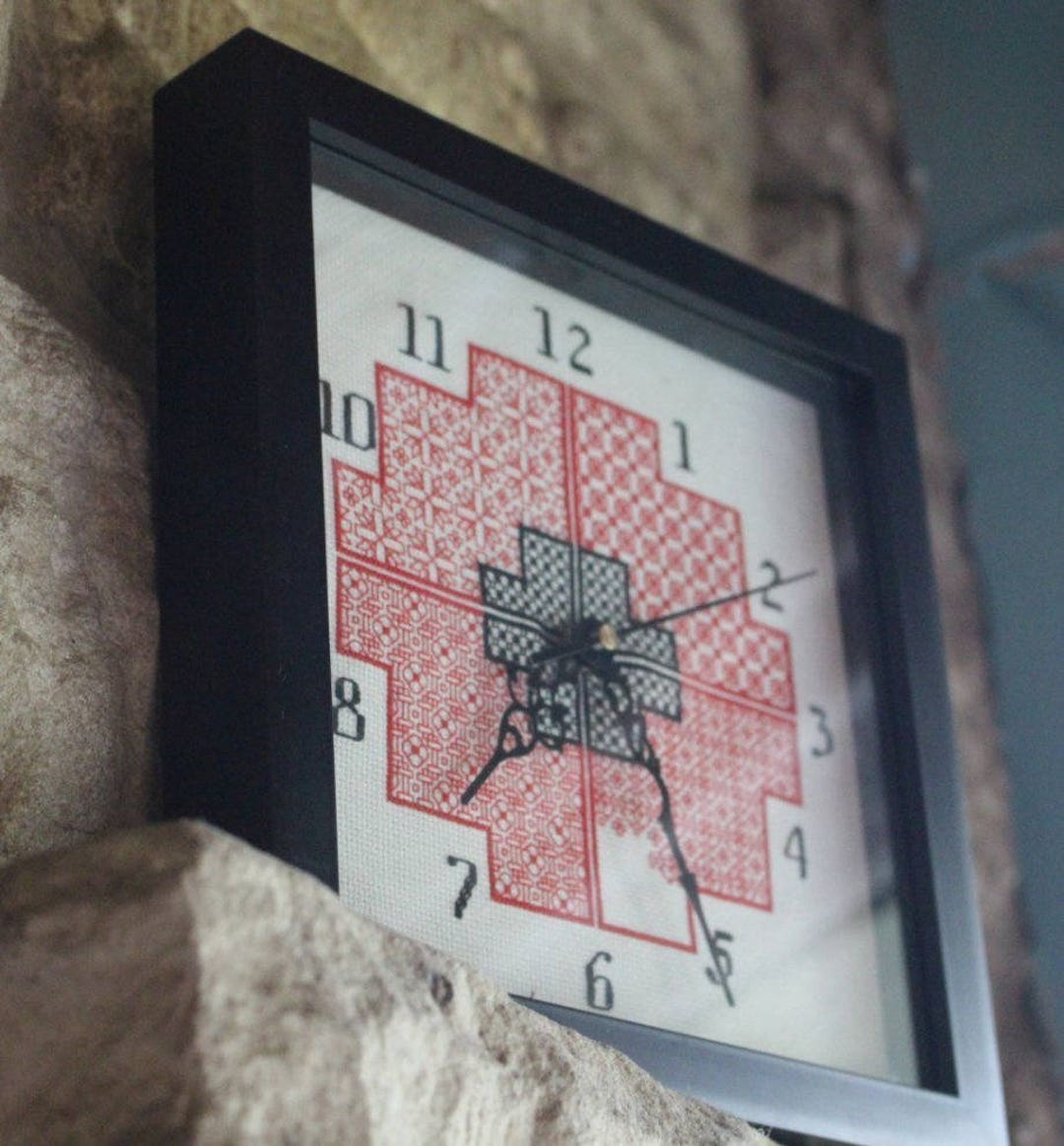 Buy Blackwork Embroidery Clock Face Kit in Red and Black Online in