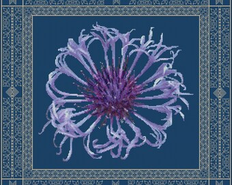 DOWNLOADABLE PDF - Centaurea in Spring - Cross stitch & Blackwork Embroidery Kit