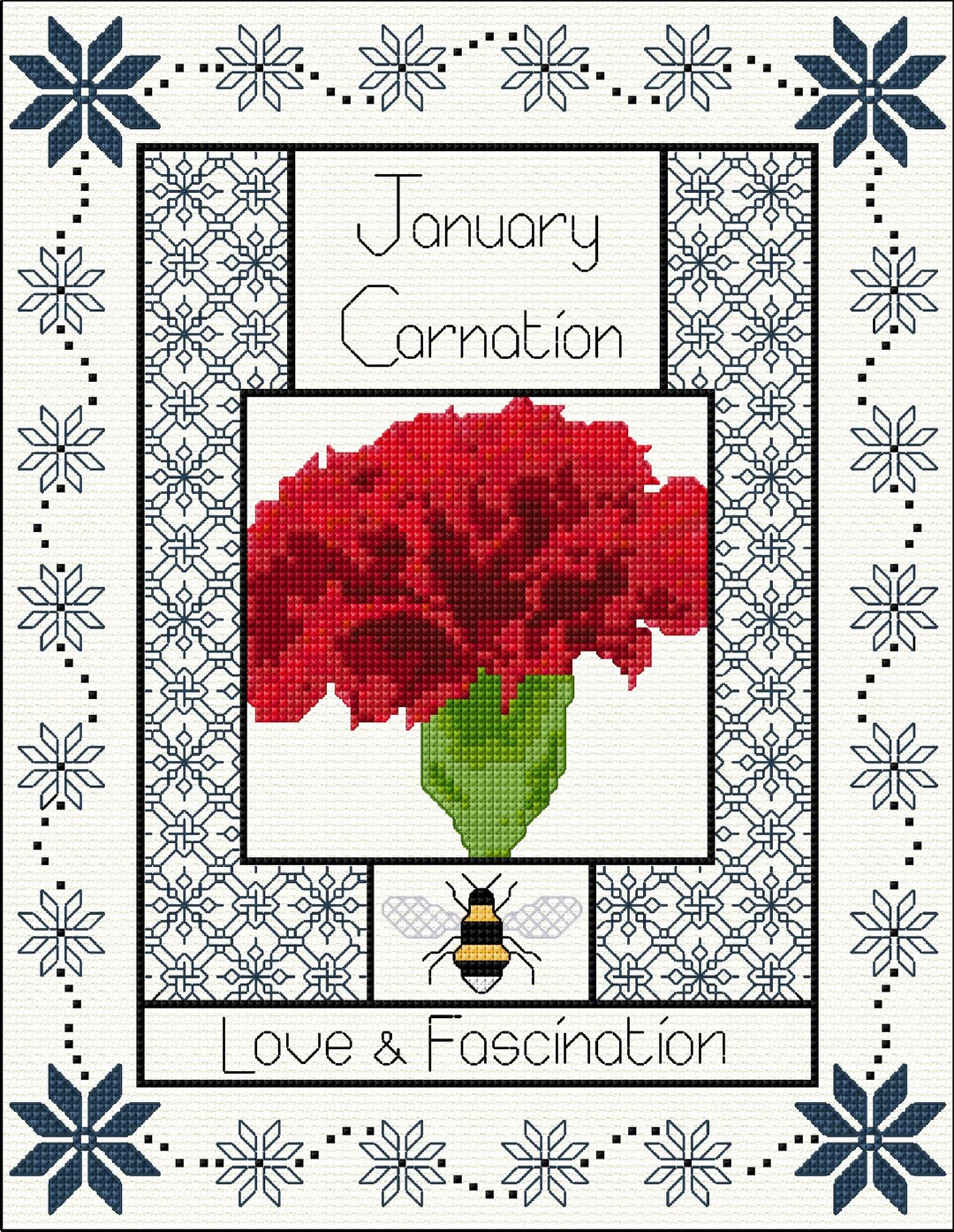 January Patchwork Cross Stitch With Blackwork Embroidery - Year in Flowers - January - Etsy