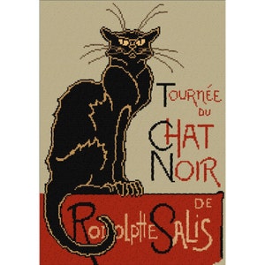 May include: A vintage poster advertising a performance by the "Chat Noir" featuring a black cat with yellow eyes and the text "Tournée du Chat Noir  Rodolphe Salis".