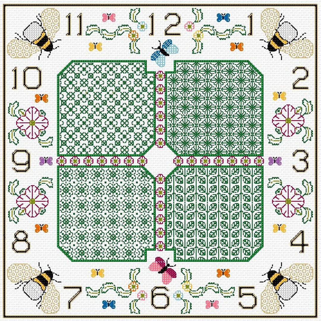 Botanical Clock Face Kit in Blackwork Embroidery Etsy