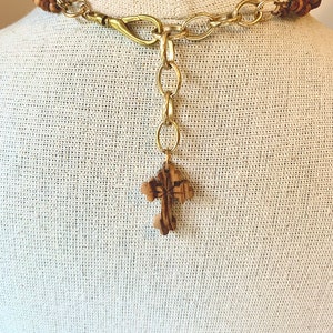 Vintage Victorian French Wooden Cross Necklace With Carved Flowers image 10