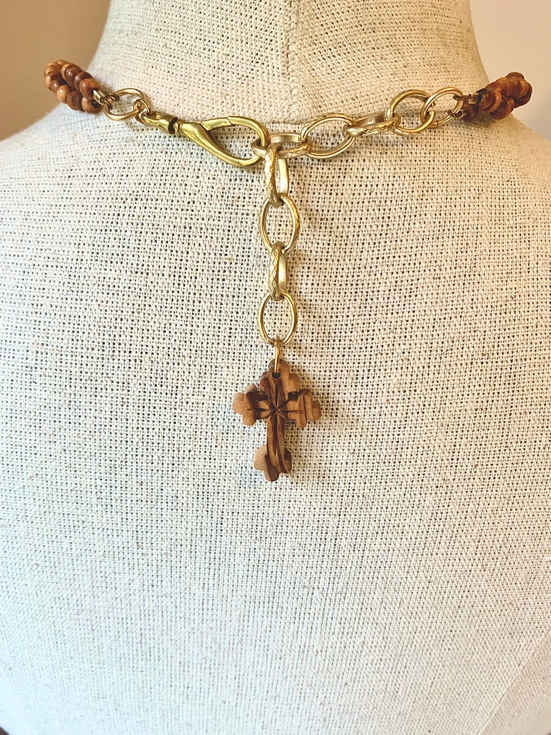 Vintage Victorian French Wooden Cross Necklace With Carved Flowers image 10