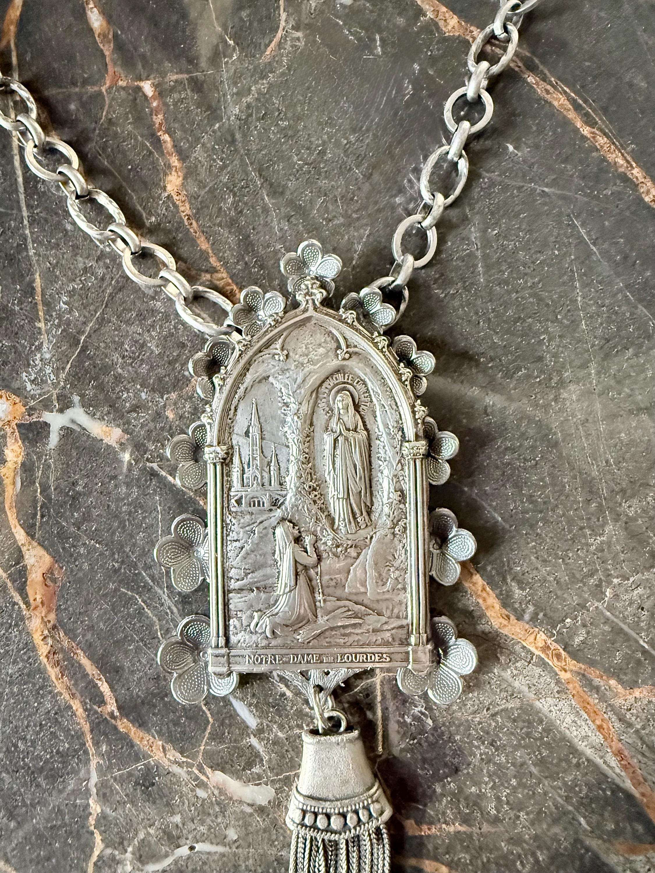 Vintage French Virgin Mary Notre Dame De Lourdes Religious Medallion ...