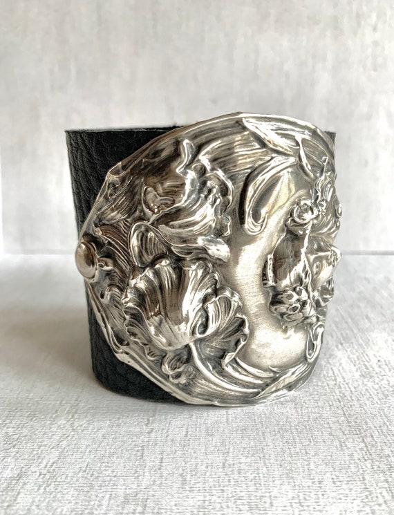 Antique Art Nouveau Sterling Silver Maiden Face C… - image 3