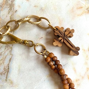 Vintage Victorian French Wooden Cross Necklace With Carved Flowers image 9