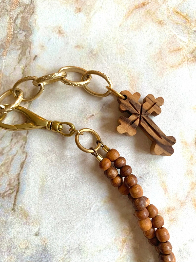Vintage Victorian French Wooden Cross Necklace With Carved Flowers image 9