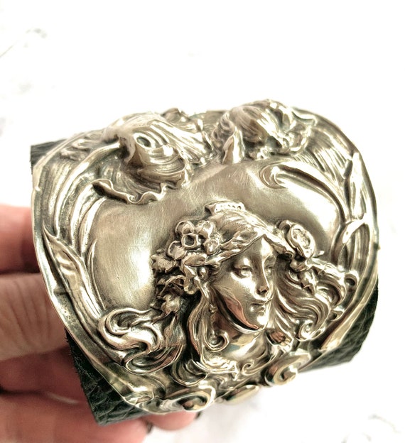 Antique Art Nouveau Sterling Silver Maiden Face C… - image 7