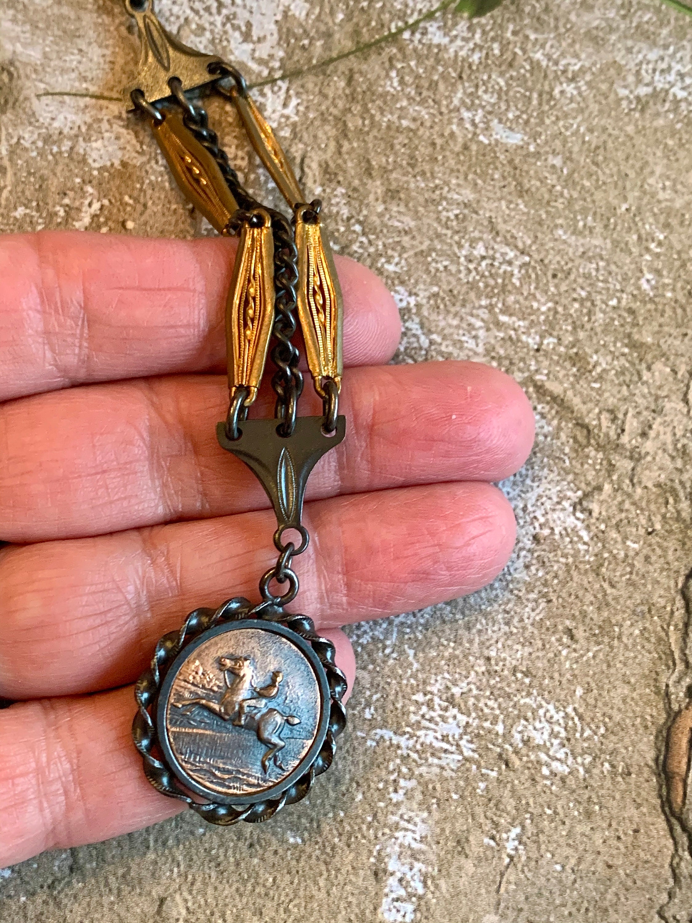 Vintage Gold and Black Watch Fob Chain Necklace With Copper Etsy