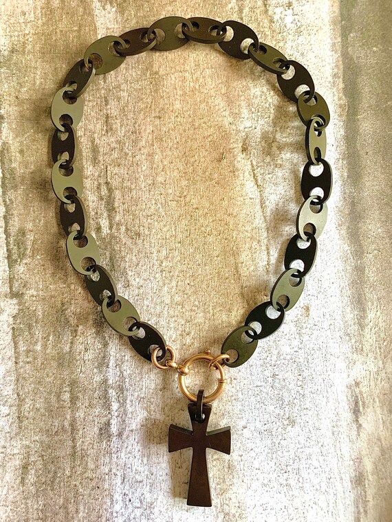 Antique Victorian Vulcanite Mourning Chain Cross … - image 3