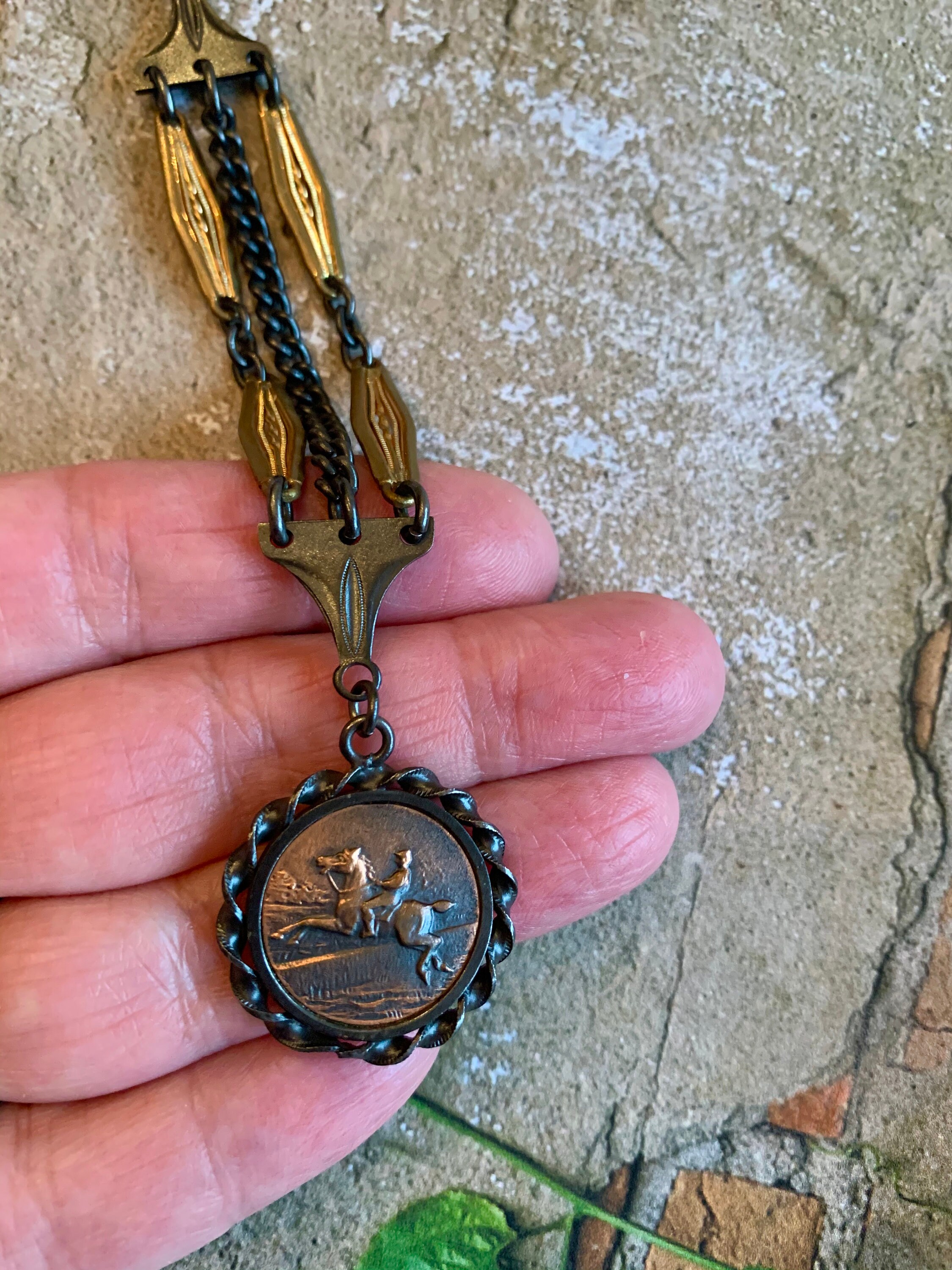 Vintage Gold and Black Watch Fob Chain Necklace With Copper Etsy